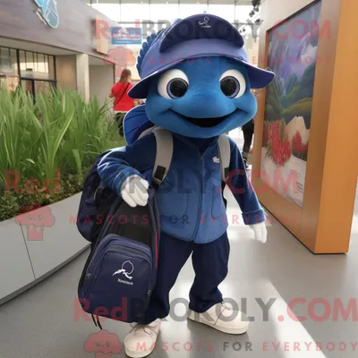 Produktbild von Marineblaues REDBROKOLY Betta-Fisch-Maskottchen-Kostüm mit Henley-T-Shirt und Rucksäcken