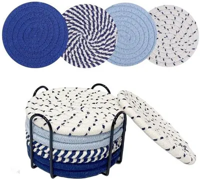 Immagine prodotto di Set di piatti e sottopiatti blu, 8 pezzi, in plastica, vari colori, complementi per la tavola, lavabili in lavastoviglie, decorazione per la tavola