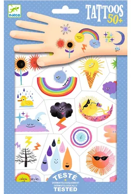 Produktbild von Djeco Temporäre Tattoos Wetter-Emoji, 2 Bögen, nicht-allergisch, für Kinder ab 3 Jahren