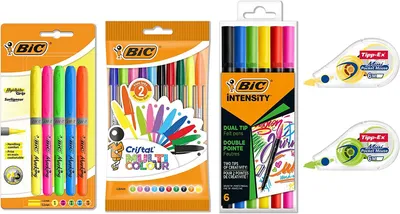 Image de Kit de papeterie BIC comprenant 23 articles : 10 stylos à bille, 5 marqueurs, 2 correcteurs, 6