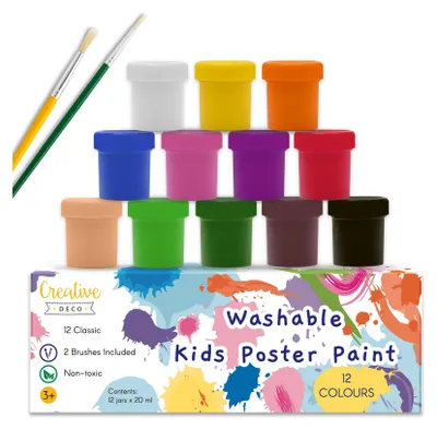 Produktbild von Creative Deco Fingerfarben Kinder Ungiftig Bastelfarbe Plakatfarbe Set - 12x20 ml