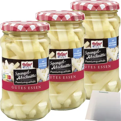 Produktbild von Hofgut Spargelabschnitte mit Köpfen 3er Pack (3x314ml Glas) + usy Block
