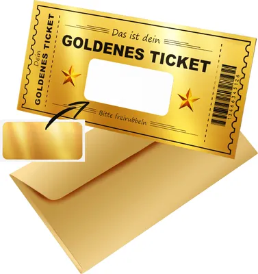 Produktbild von CraftWerk Goldenes Ticket mit Rubbelfläche - Personalisierbarer Gutschein für Frauen, Freund und Freundin - Rubbellos für Geburtstag und Weihnachten