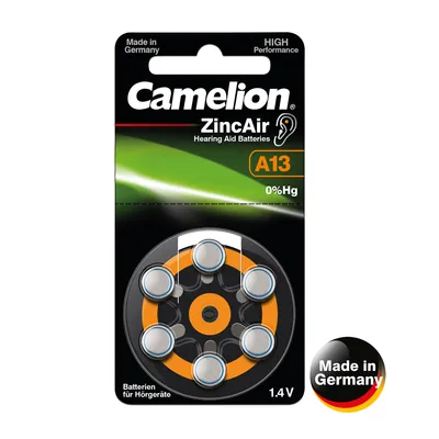 Produktbild von Camelion Hörgerätebatterie 6 Stück (1 Blister) Typ 13 Zinc Air P13 PR48 ZL2 Batterie für Hörgerät, Hörverstärker, Hörhilfe A13 Orange
