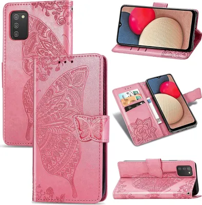 Produktbild von Mobigear Butterfly  Samsung Galaxy A03s Hülle Klapphülle Geldbörse - Pink