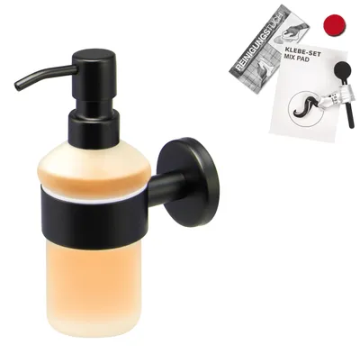 Immagine prodotto di bremermann serie bagno PIAZZA BLACK - Distributore di sapone con supporto a parete - incluso set di adesivi, in vetro e acciaio inox, nero opaco