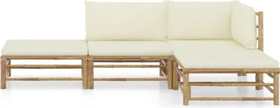 Obrázok produktu pre vidaXL 4-dielna záhradná obývacia súprava s krémovo bielymi vankúšmi Bamboo