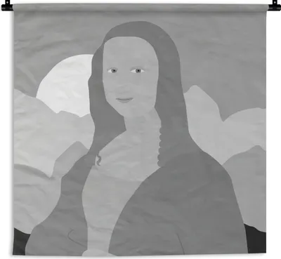 Produktbild von MuchoWow® Wandteppich Wandbehang Mona Lisa - Sonne - Schwarz - Weiß 150x150 cm Tapisserie Dekoration Wandtuch - Wohnaccessoires - Modernes