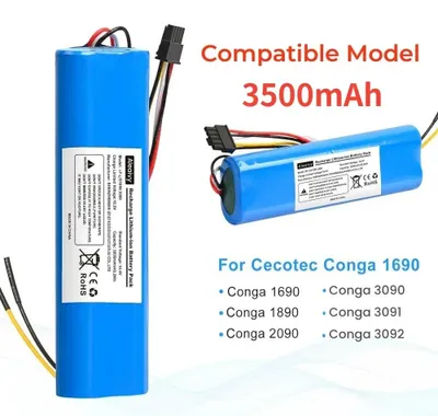 Image de Batterie pour aspirateur robot - Batterie de remplacement - 3500 mAh - Lithium-ion - 14,4/14,8 V - 18650 - Compatible avec les modèles CONGA 3090, 3091, 3092, 1690, 1890, 2090