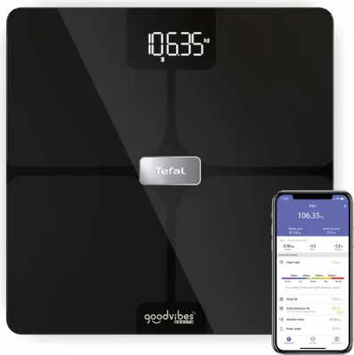 Produktbild von Tefal Goodvibes Health BM9670, Elektronische Personenwaage, 180 kg, 50 g, Schwarz, Kreis, Gehärtetes Glas