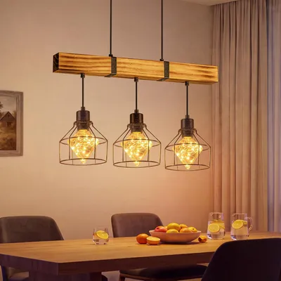 Produktbild von ZMH Pendelleuchte esstisch Retro Hängelampe Holz  3 flammig Esstischlampe E27 Industrial Hängend Lampe Höhenverstellbar für Esszimmer Küche Wohnzimmer