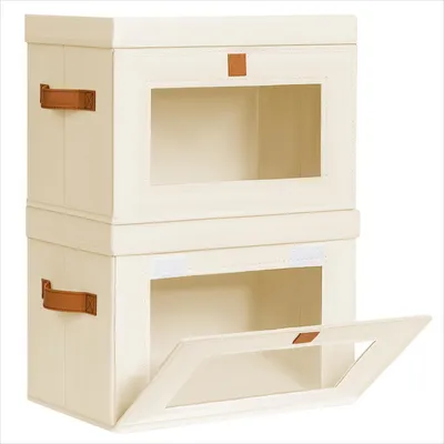 Produktbild von Aufbewahrungsboxen mit Deckel – 2er-Set, Stoffkörbe, faltbare Aufbewahrungsboxen mit Sichtfenster, 35 x 25 x 25 cm, faltbare Box für Kleidung
