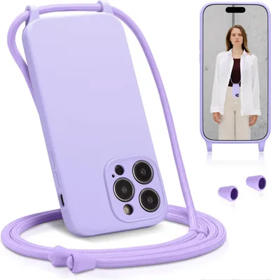 Produktbild von Handyhülle zum umhängen für iPhone 13 Pro Max Hülle mit Band Case Handykette Kameraschutz, Lila