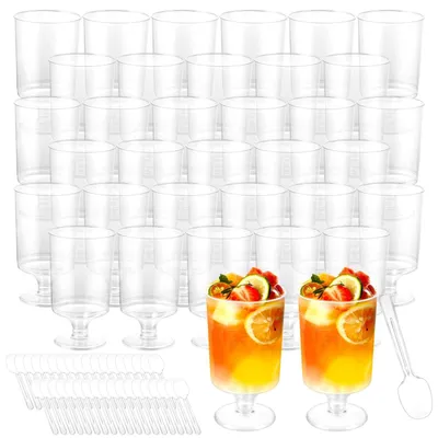 Produktbild von Inovra - Dessertgläser, 100 Stück - Kunststoff-Dessertbehälter, 100-120 ml - Dessertgläser mit Fuß - Nachhaltig, lebensmittelecht - Transparent und geruchsneutral