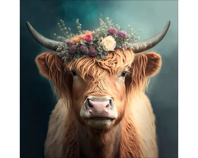 Produktbild von Glasbild Flower Highland Cattle GLA2814 20x20 cm