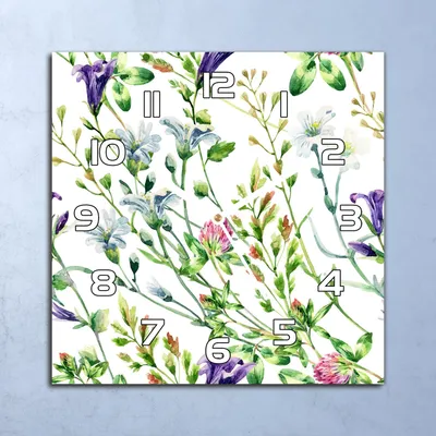 Produktbild von Deko Glasuhr Wanduhr 30x30 Aquarell Wildblumen Quarz Küchenuhr Bürouhr