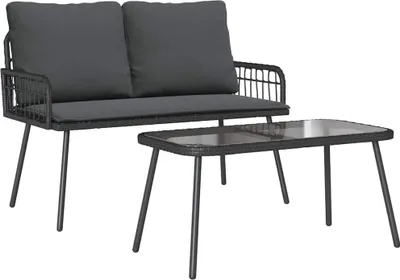 Image de vidaXL Ensemble de salle à manger de jardin avec coussins 2 pièces Noir Poly-rotin
