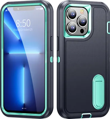 Produktbild von Hülle für iPhone 13 Pro Max Hybrid Dreilagige Robust Stoßfest Schwerlast Schutzhülle mit Ständer Blau
