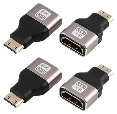 Zdjęcie produktu dla 4 sztuki adaptera Mini HDMI 8K, złącze męskie na żeńskie, obudowa aluminiowa