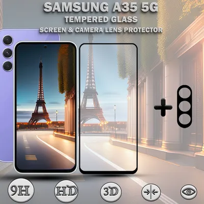 Produktbild von 1-Pack SAMSUNG A35 5G Displayschutzfolie und Objektivschutz aus 9H gehärtetem Glas