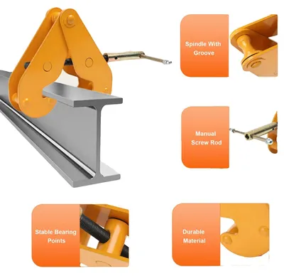 Produktbild von Stahlträgerklemme, 1000 kg Tragfähigkeit, verstellbare Flanschbreite von 3" bis 9", Q355-Manganstahl, 3,5 kg Gewicht, 6 mm Plattenstärke