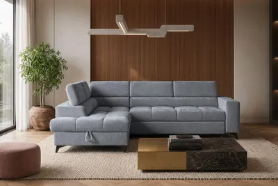 Produktbild von Sofiland BEVIANO L Ecksofa Schlaffunktion Bettkasten 275 cm Chenille Grau links