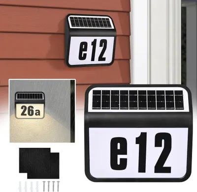 Produktbild von XMTECH Solarhausnummer LED Beleuchtete Hausnummern mit 2 LED Solar Hausnummernleuchte LED Wandleuchte mit Dämmerungsschalter, Schwarz