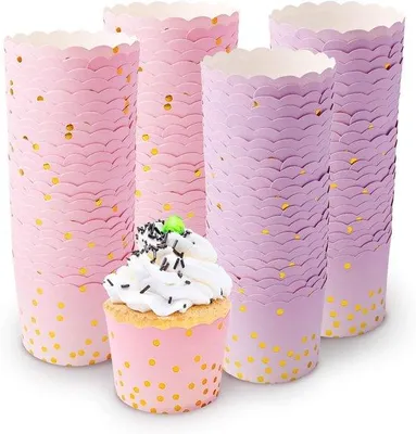 Zdjęcie produktu dla 100 sztuk mini foremek do muffinek, papierowe, różowe i fioletowe - Papierowe foremki do babeczek, idealne na wesela, urodziny i imprezy - Idealne do pieczenia muffinek
