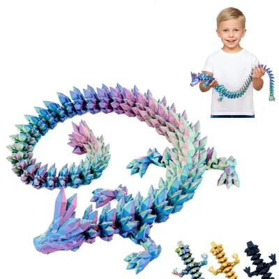 Image de Dragon 3D 60 cm – grande figurine dragon articulée pour enfants, collectionneurs & fans – Bleu-vert-violet