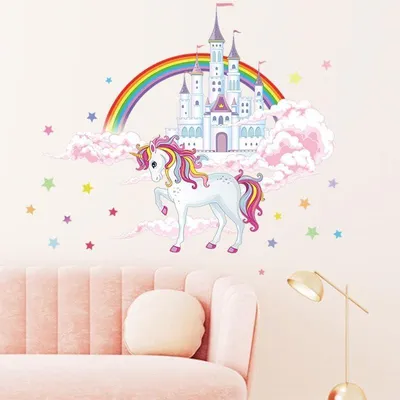 Obrázok produktu pre Nálepka na stenu jednorožec, 85x96 cm, samolepiaci PVC, do detskej izby
