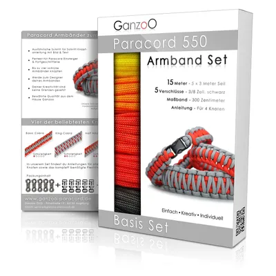 Produktbild von Paracord 550 Armband Set selbst knüpfen, Bastelset, Knüpfset, DIY Bracelet mit Klickverschlüssen und Anleitung, Lanyard Armband selber Machen aus Parachute Cord, Farbe: Fire