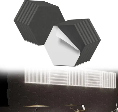 Obrázek produktu pro UISEBRT 12x akustické panely 30x26cm Hexagon Black, zvukově izolační stěnové panely, zvuková izolace s vysokou hustotou, zvukový absorbér pro domácí kino, studio, kancelář