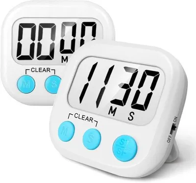 Produktbild von Digitale Küchenuhr - 2 Stücke - Lauter Wecker mit großem Ziffernblock und magnetischer Standplatte für Kochen und Backen - Weiß