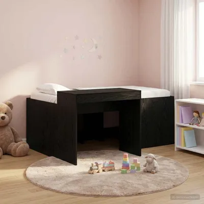 Image de Lit superposé exclusif avec bureau pour enfants, couleur noire, dimensions 80 x 160 cm