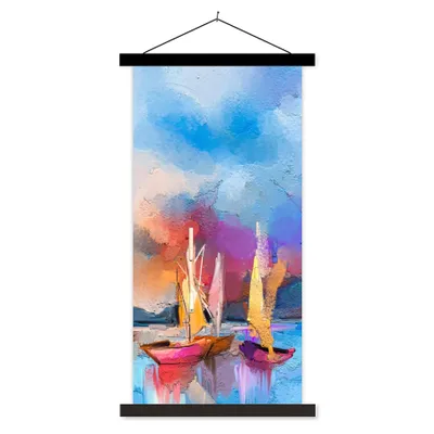 Produktbild von MuchoWow® Textilposter Malerei - Boote - Wasser 40x80 cm mit schwarzem Rahmen - Wandemalerei