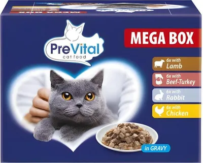 Zdjęcie produktu dla Prevital Megabox - karma dla kota z jagnięciną, wołowiną, królikiem i kurczakiem 24 x 100 g