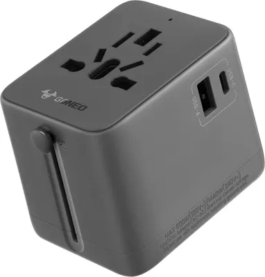 Produktbild von Goneo Reiseadapter Weltweit 15W für EU UK US AU, Universaladapter, Automatische Rückstellung, Universal Adapter Dunkelgrau