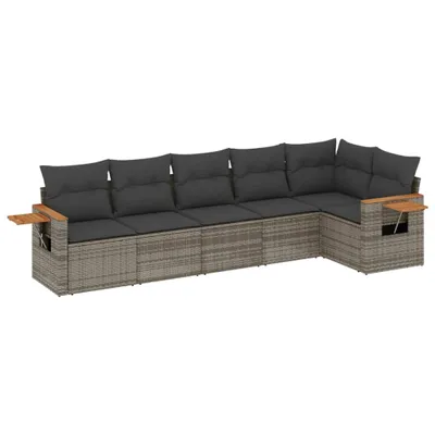 Produktbild von vidaXL 6-tlg. Garten-Sofagarnitur mit Kissen Grau Poly Rattan
