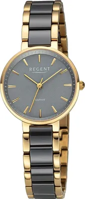 Produktbild von Regent Keramik Damen Uhr Armbanduhr Quarz gold schwarz Metallarmband D2URF1465