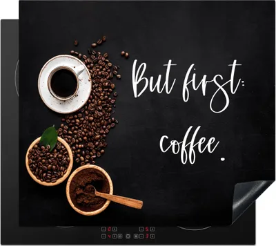 Produktbild von KitchenYeah© Herdabdeckplatte Zitate - Kaffee - Sprichwörter - Aber erst der Kaffee , 59x51cm, Küche Deko, Glaskeramikkochfeld Herdabdeckung, Abdeckplatte fùr Kochfeld