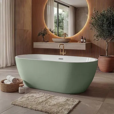 Produktbild von Badplaats Freistehende Badewanne Bahia 170 x 73 x 58 cm Grün mit Weiß - Standbadewanne aus Acryl mit Mit Überlauf und Abflussstopfen