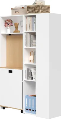 Produktbild von MODFU Vitrine mit Rollen zu 20 kg,Beistellschrank für Wohnzimmer,Beistellschrank und Highboard weiß mit 4 Ebene