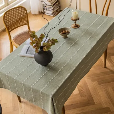 Produktbild von Salbeigrüne Tischdecke aus Leinen-Baumwolle für rechteckige Tische, strapazierfähige, waschbare, weiche Tischdecke im Boho-Stil für Küche und Tischwäsche (Salbeigrün, 135,6 x 177,8 cm)