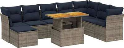 Produktbild von vidaXL 9-tlg. Garten-Sofagarnitur mit Kissen Grau Poly Rattan