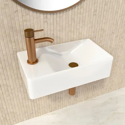Productafbeelding van Kleine wastafel rechthoekig - 38 x 22 cm - Keramiek - Met kraangat, zonder overloop