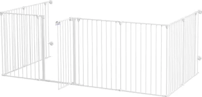 Produktbild von 2-in-1 Welpenauslauf und Absperrgitter, 8 Paneele, verriegelbare Tür, Stahl, 90 cm Höhe, weiß