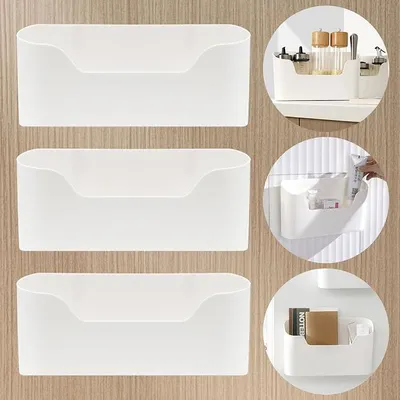 Produktbild von PolkaHome® 3er Set Klebeboxen für Schranktür, Selbstklebende Aufbewahrungsboxen ohne Bohren, Wandmontage-Organizer für Küche, Bad,
