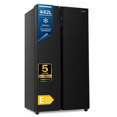 Produktbild von Heinner HSBS-H442NFBKE++, Freistehend, Amerikanische Tür, Schwarz, 2 Tür(en), Berührung, LED