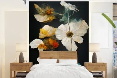 Obrázok produktu pre MuchoWow® fototapeta do obývačky alebo spálne tapeta na stenu vinylová tapeta s motívom kvetín - rastliny - čierna - biela - 165x220 cm - dekorácie na stenu