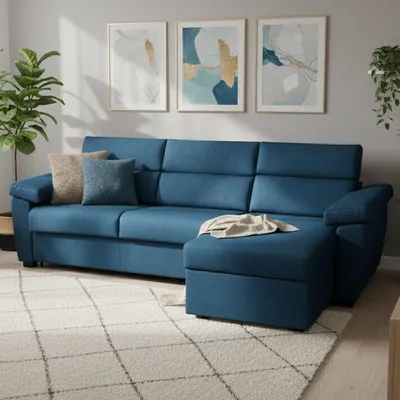 Immagine prodotto di Priverno - Divano Letto con Penisola, 285x160 cm blu, Sfoderabile Italy